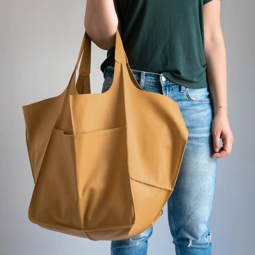 Grote Oversized Veganleren Tote Bag Dames - Senf
