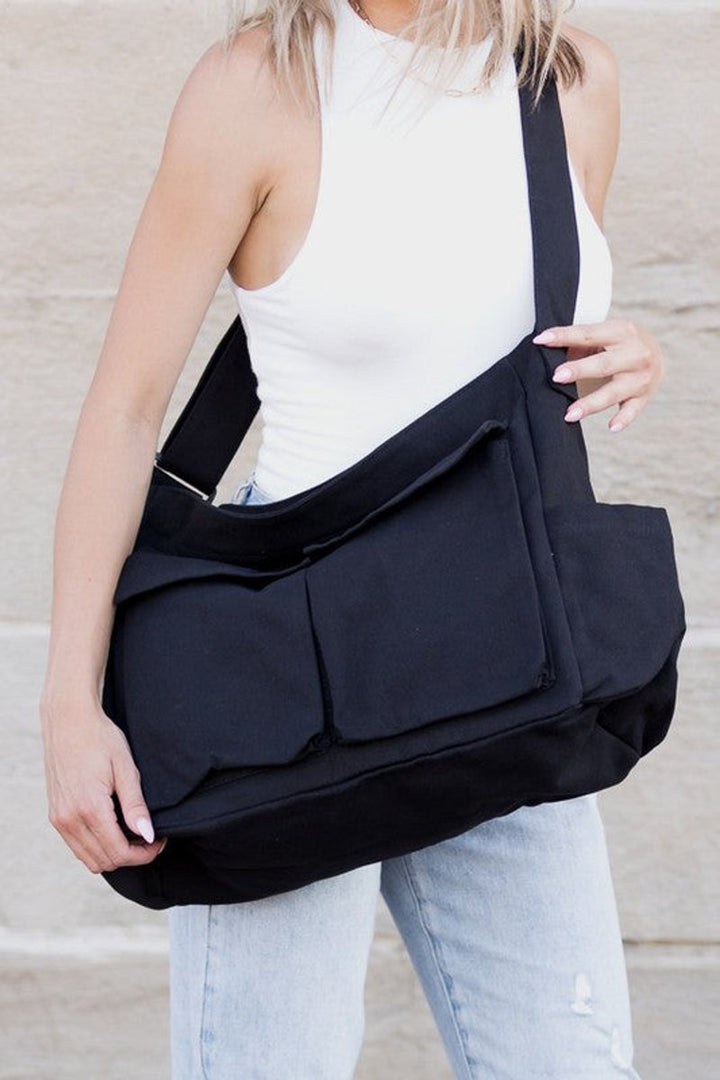 Grote Oversized Zwarte Canvas Tote Bag Dames Schoudertas - Schwarz