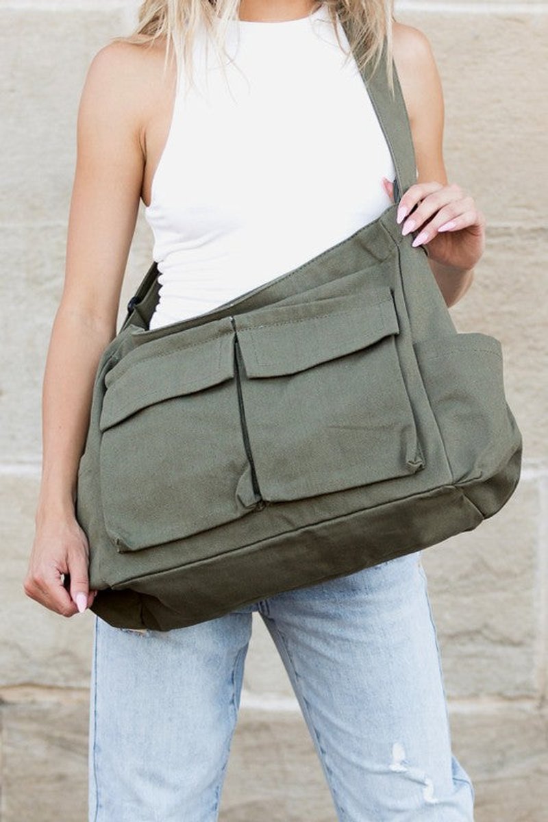 Grote Oversized Zwarte Canvas Tote Bag Dames Schoudertas - Olive