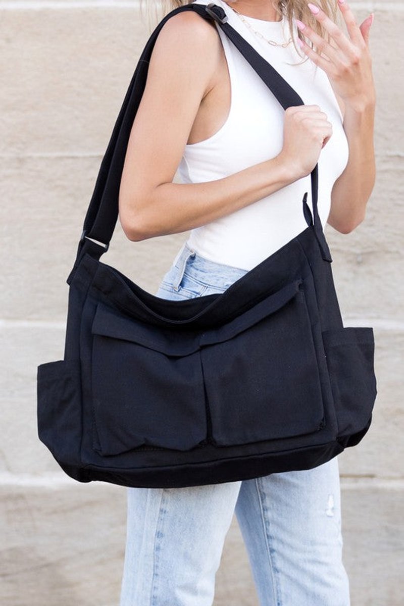 Grote Oversized Zwarte Canvas Tote Bag Dames Schoudertas