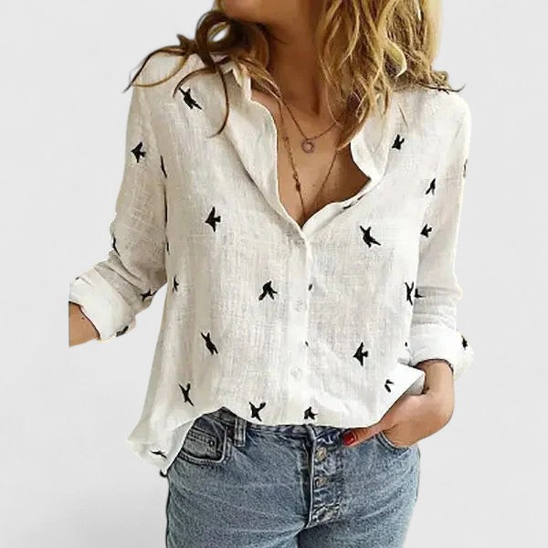 Stella | Dames Linnen V-Hals Knoop Blouse