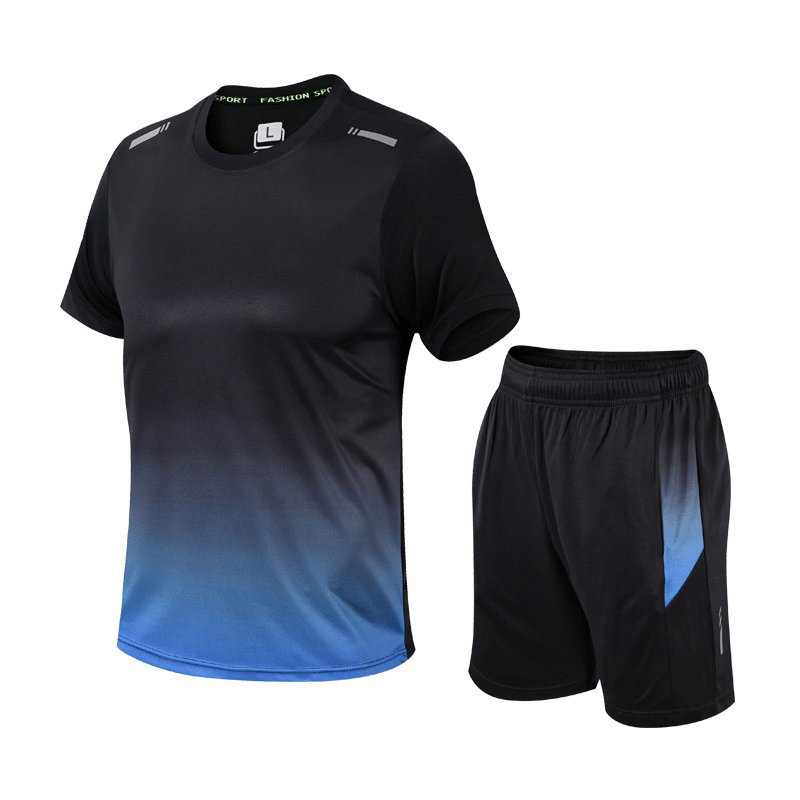 Heren Ademende Sneldrogende Sportset T-Shirt Shorts Activewear - Blauw