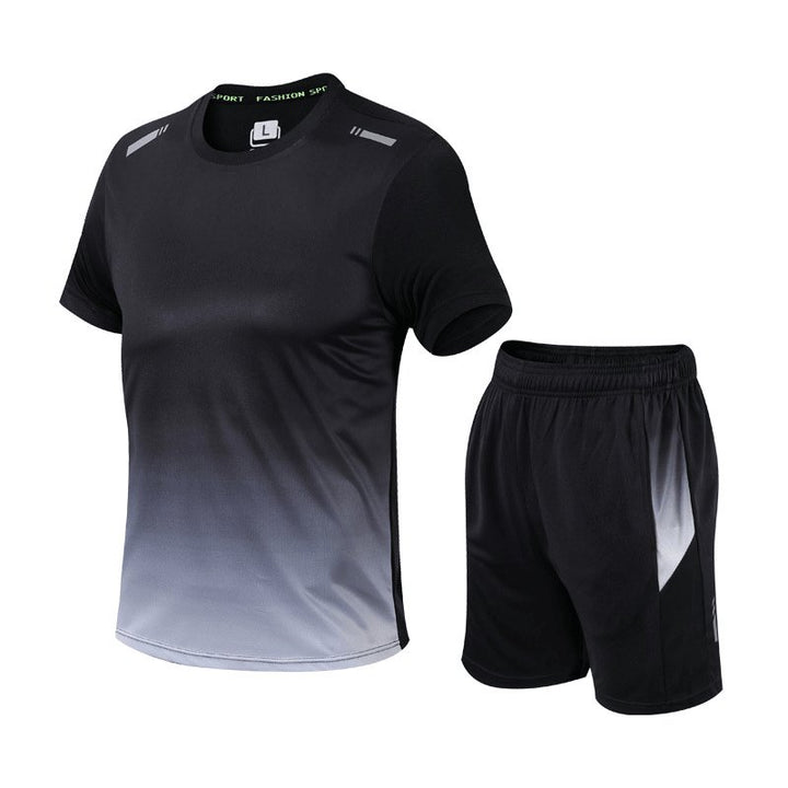 Heren Ademende Sneldrogende Sportset T-Shirt Shorts Activewear - Grijs