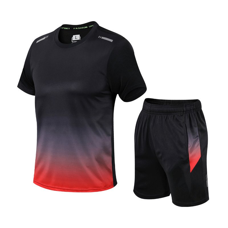 Heren Ademende Sneldrogende Sportset T-Shirt Shorts Activewear - Rood