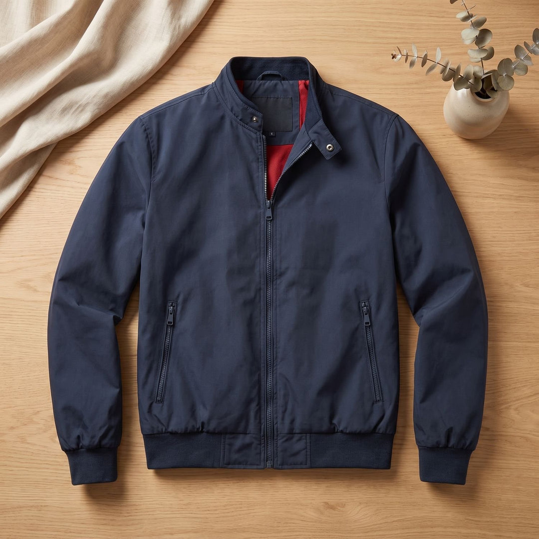 Heren Bomber Winterjas Staande Kraag Gouden Voering Ritssluiting - Marineblauw