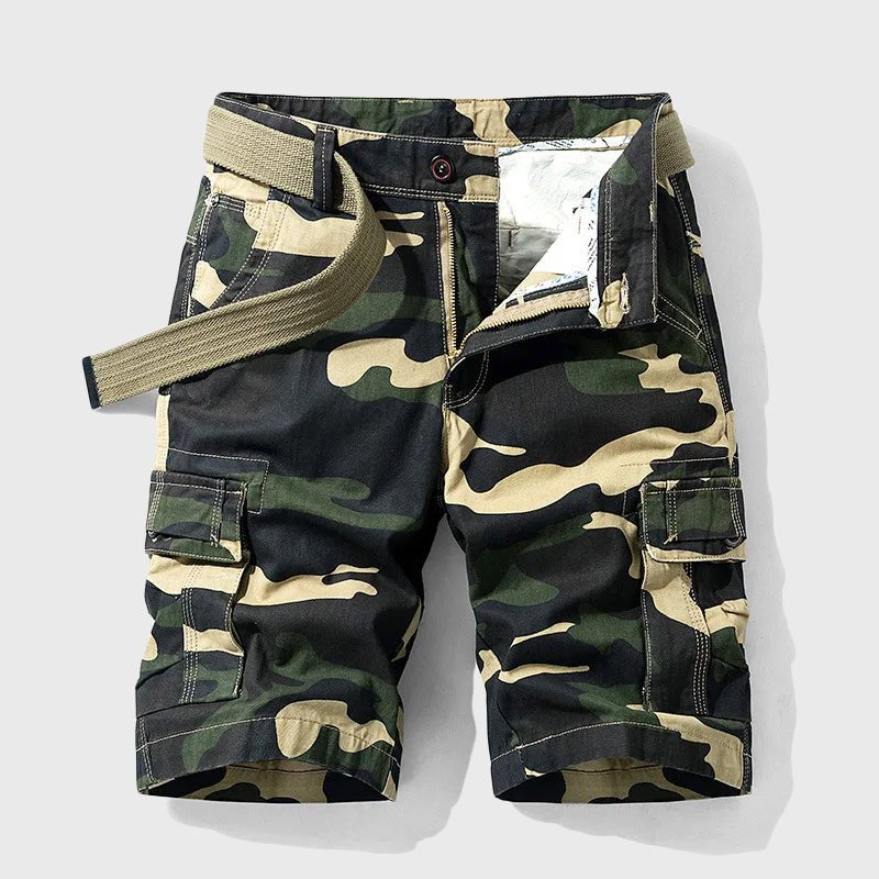 Heren Camouflage Cargo Short met Riem - Green