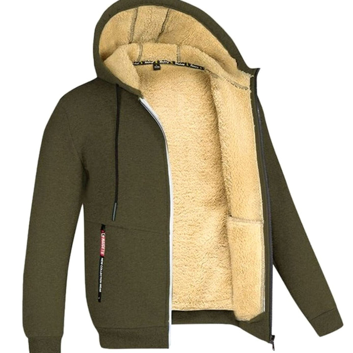 Heren Cardigan Gevoerd Vest met Capuchon Sherpa Voering Rits - Legergroen