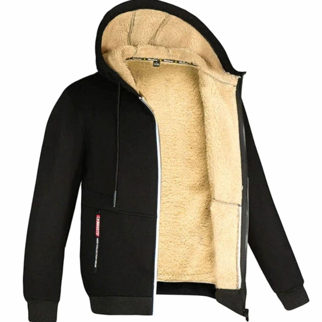 Heren Cardigan Gevoerd Vest met Capuchon Sherpa Voering Rits - Zwart