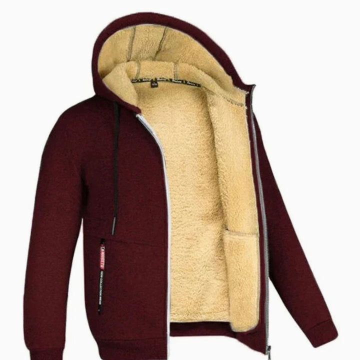 Heren Cardigan Gevoerd Vest met Capuchon Sherpa Voering Rits - Wijnrood