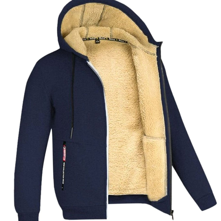 Heren Cardigan Gevoerd Vest met Capuchon Sherpa Voering Rits - Marineblauw