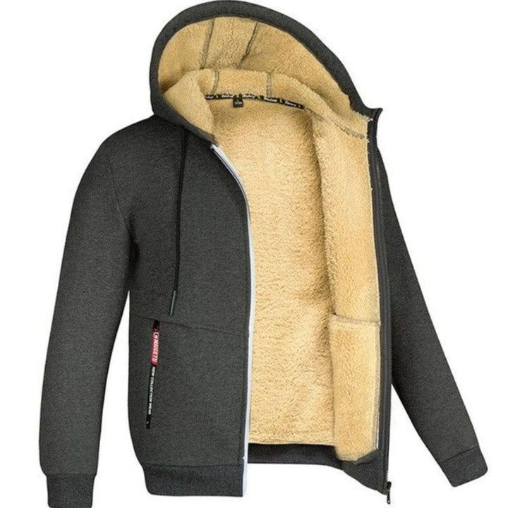 Heren Cardigan Gevoerd Vest met Capuchon Sherpa Voering Rits - Donkergrijs