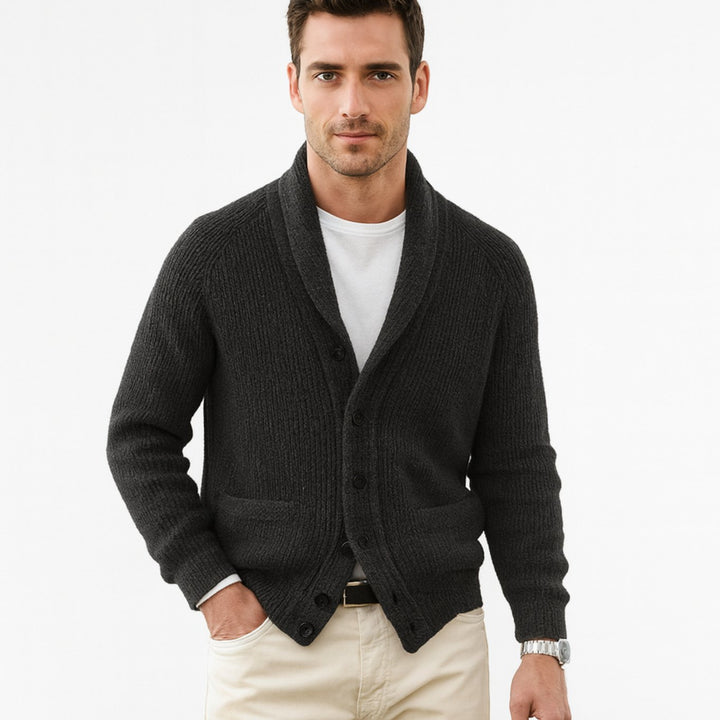 Heren Cardigan Ribstructuur V-hals Knoopsluiting Regular Fit
