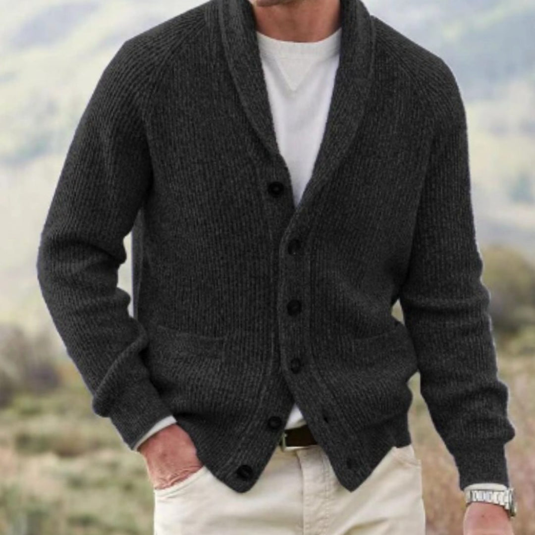 Heren Cardigan Ribstructuur V-hals Knoopsluiting Regular Fit - Zwart