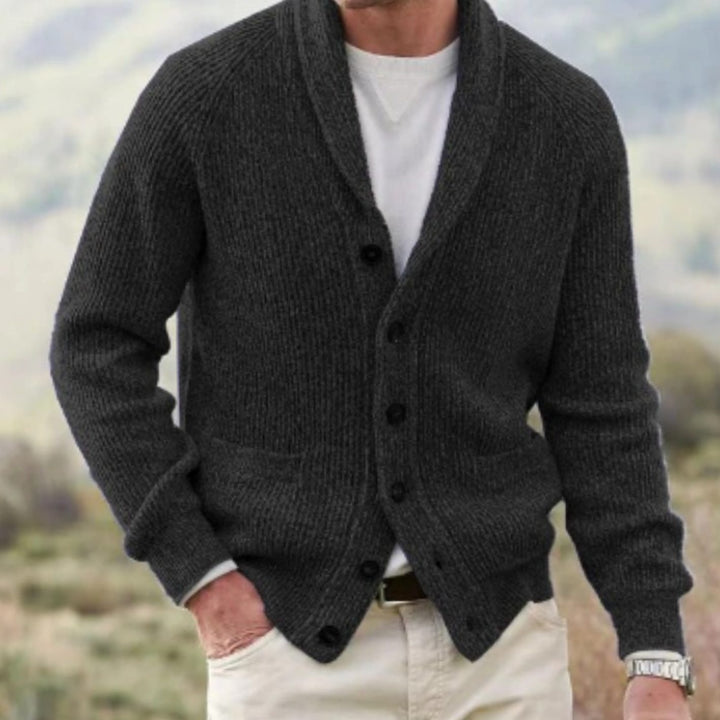 Heren Cardigan Ribstructuur V-hals Knoopsluiting Regular Fit - Zwart