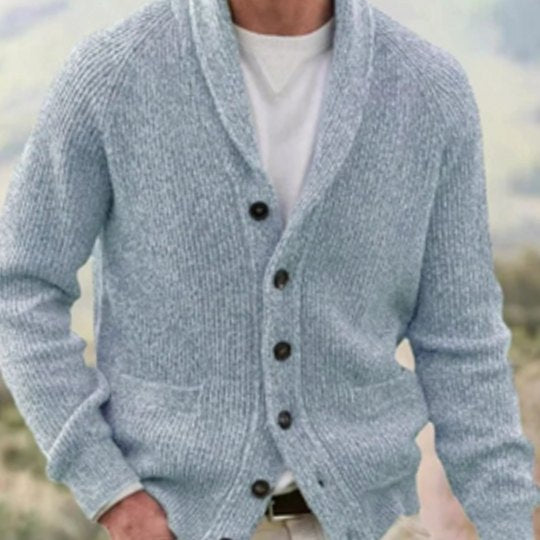 Heren Cardigan Ribstructuur V-hals Knoopsluiting Regular Fit - Marineblauw