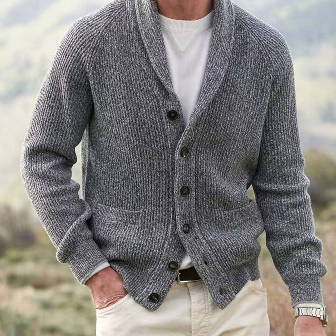 Heren Cardigan Ribstructuur V-hals Knoopsluiting Regular Fit - Grijs