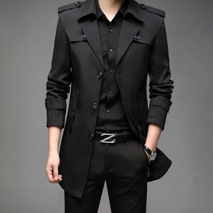 Heren Cardigan Stijlvolle Trenchcoat Slim-Fit Bovenkleding - Zwart