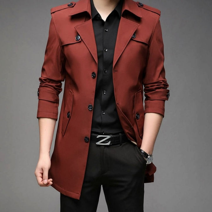Heren Cardigan Stijlvolle Trenchcoat Slim-Fit Bovenkleding - Rood