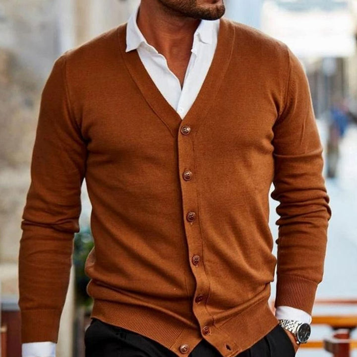 Heren Cardigan V-hals Knoopsluiting Gebreid Vest - Donkerbruin