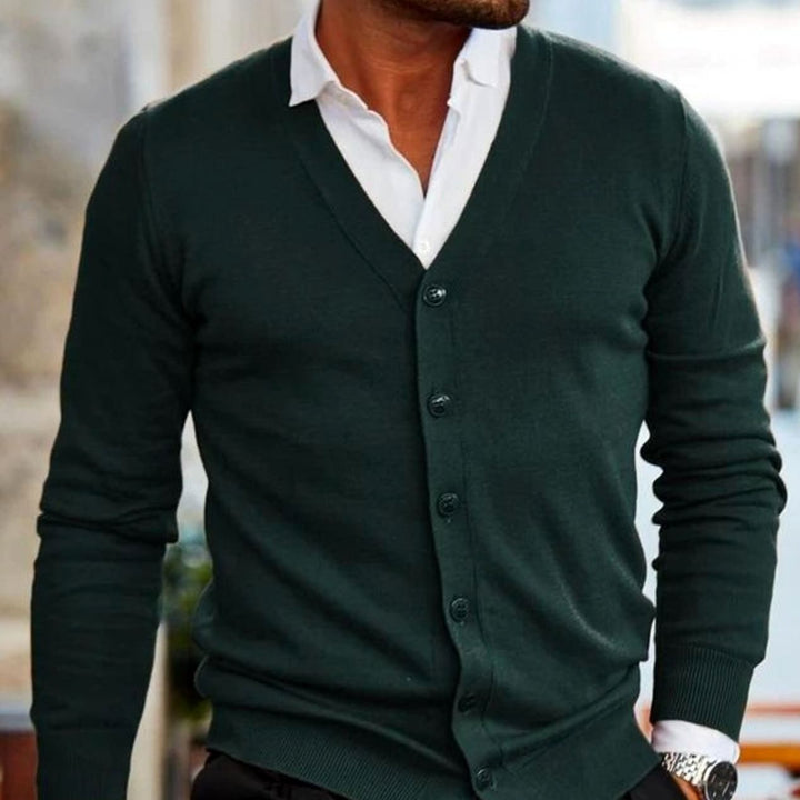 Heren Cardigan V-hals Knoopsluiting Gebreid Vest - Donkergroen