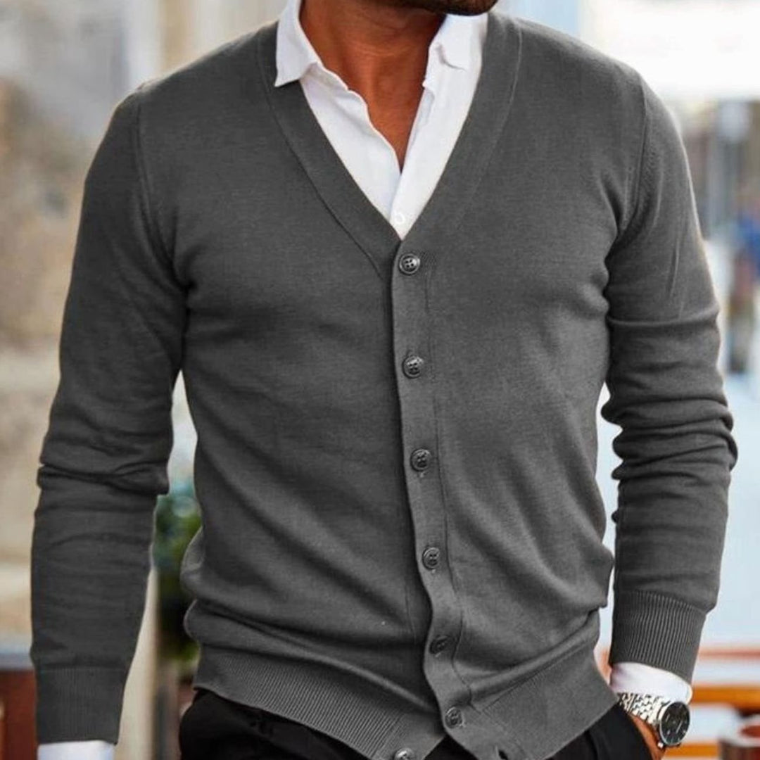 Heren Cardigan V-hals Knoopsluiting Gebreid Vest - Grijs