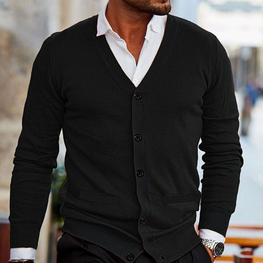 Heren Cardigan V-hals Knoopsluiting Gebreid Vest - Zwart