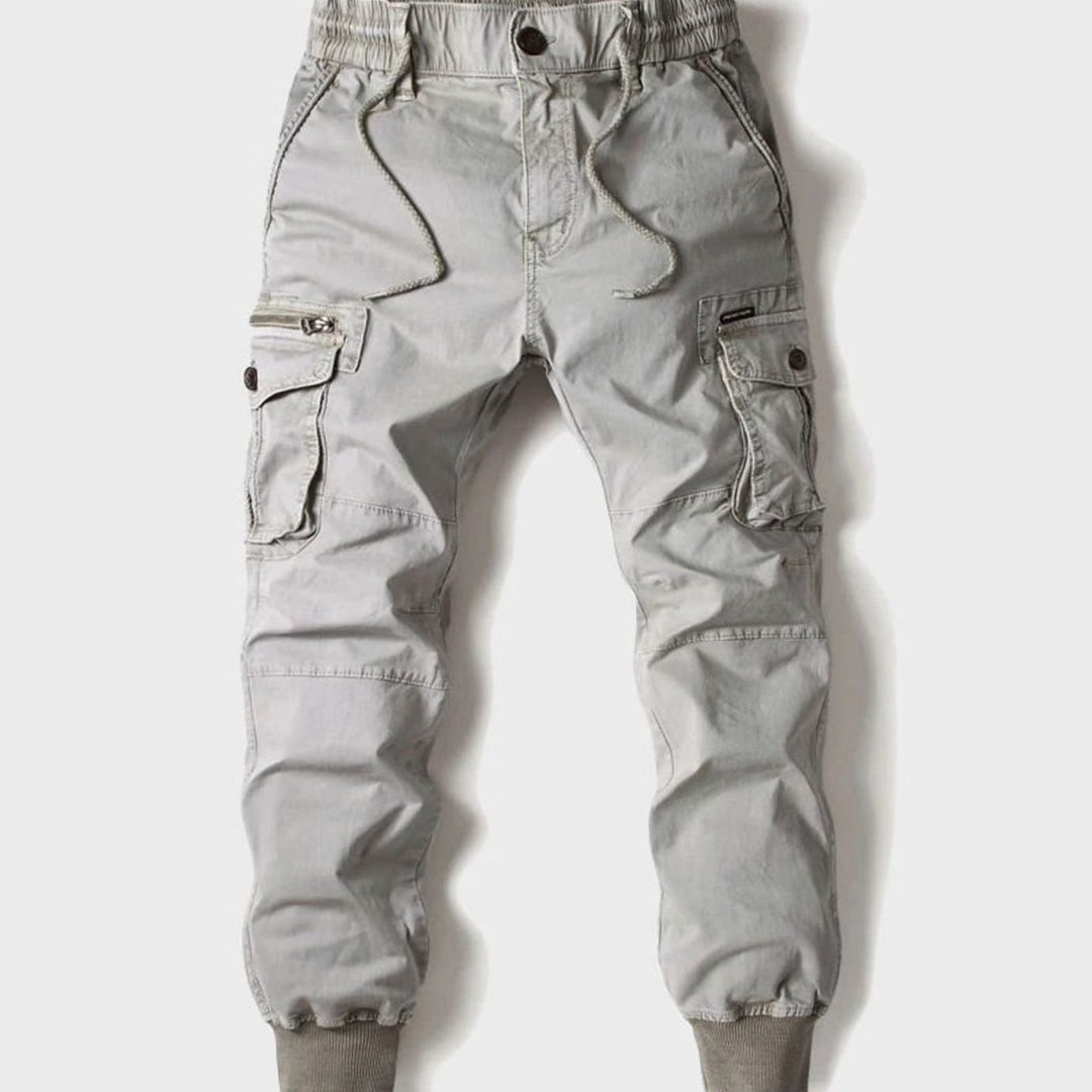 Heren Cargo Jogger Broek Elastische Taille Ribgebreide Enkelboorд - Grijs