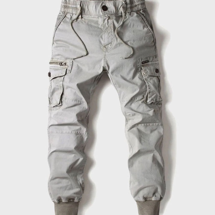 Heren Cargo Jogger Broek Elastische Taille Ribgebreide Enkelboorд - Grijs