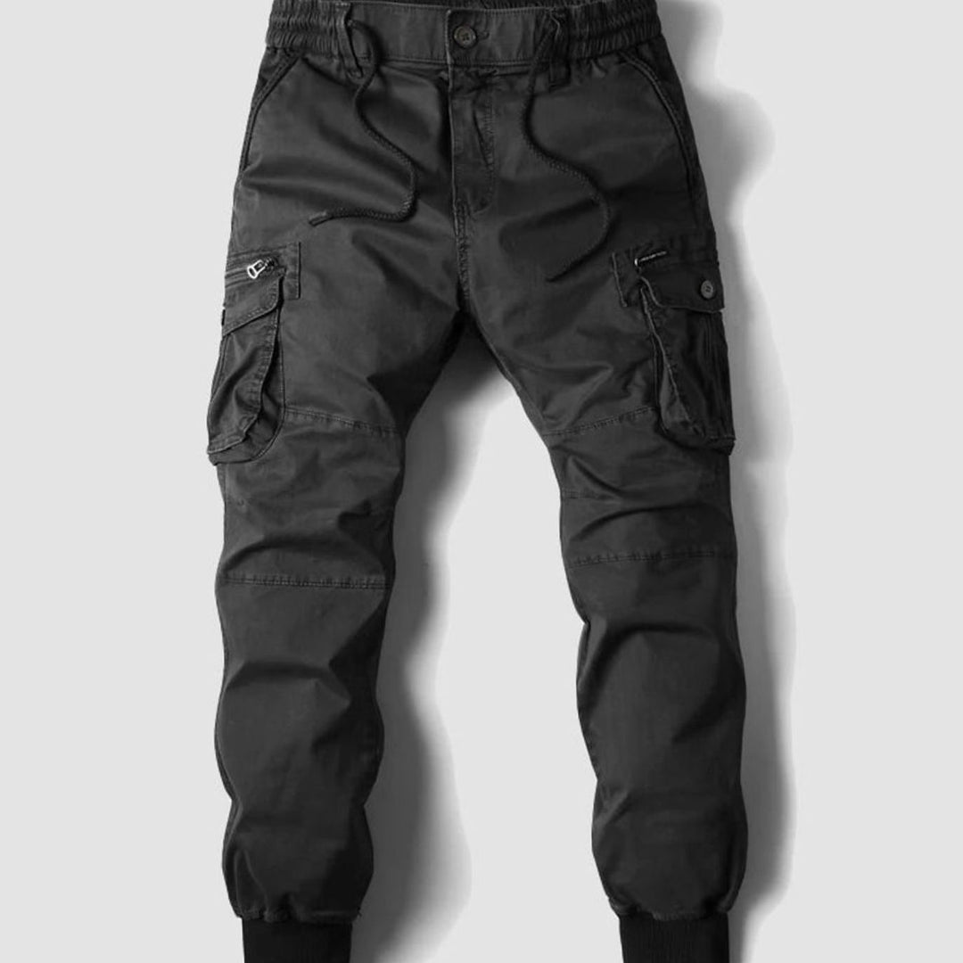 Heren Cargo Jogger Broek Elastische Taille Ribgebreide Enkelboorд - Zwart