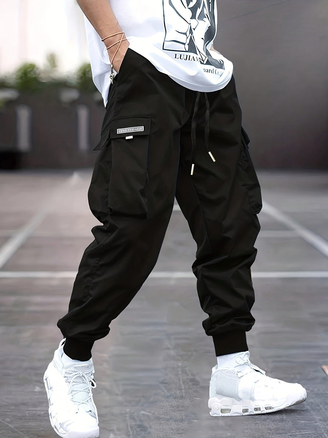 Heren Cargo Joggingbroek Enkelmanchet Trekkoord Relaxed Fit - Black