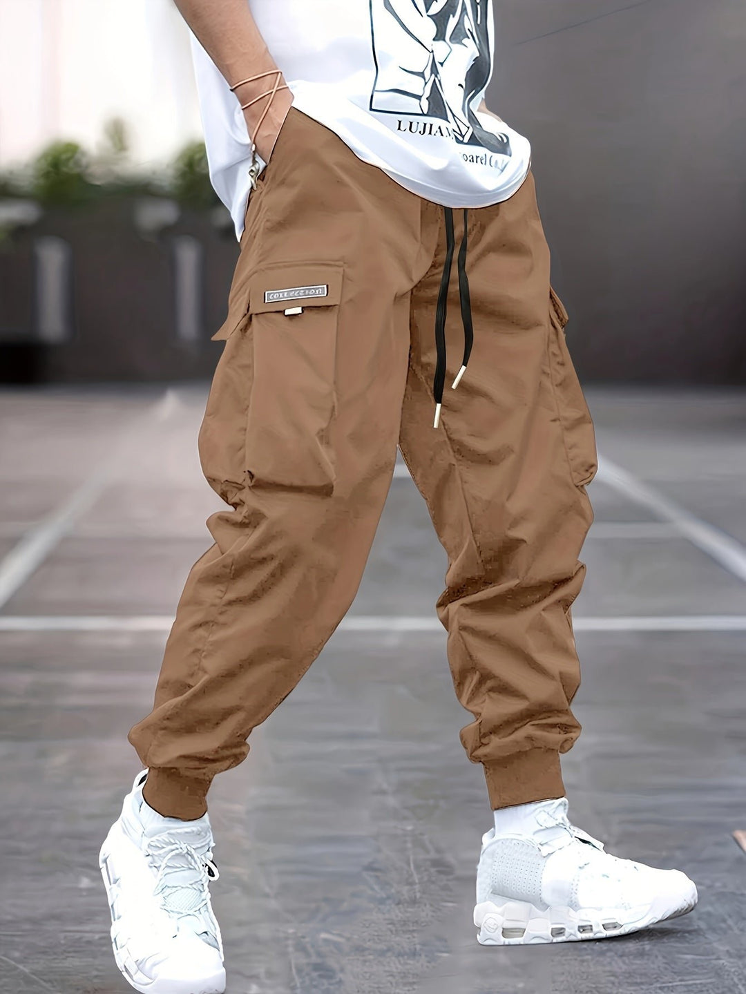 Heren Cargo Joggingbroek Enkelmanchet Trekkoord Relaxed Fit - Khaki