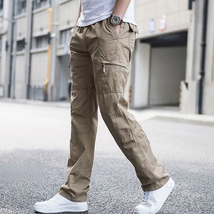 Heren Cargo Pantalon met Elastische Taille en Stretchstof - Khaki