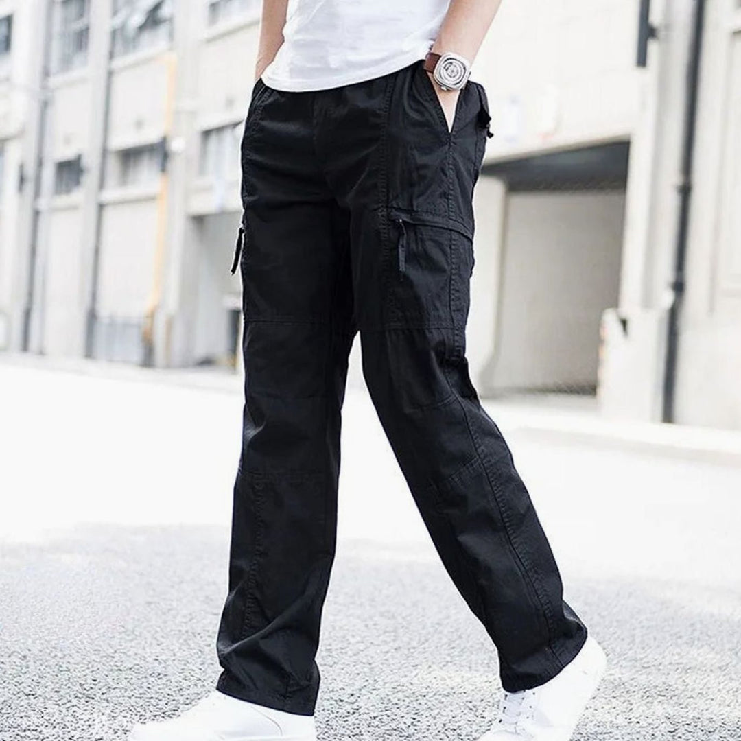 Heren Cargo Pantalon met Elastische Taille en Stretchstof - Zwart