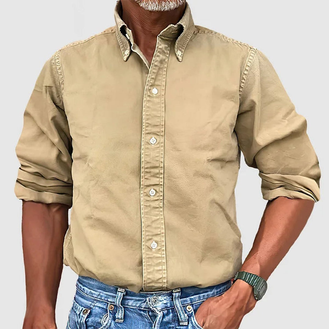 Heren Casual Kreukvrij Langarm Overhemd met Knoopsluiting - Khaki