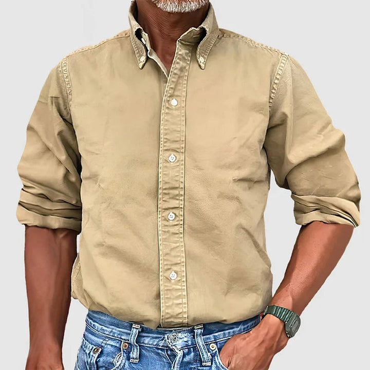Heren Casual Kreukvrij Langarm Overhemd met Knoopsluiting - Khaki