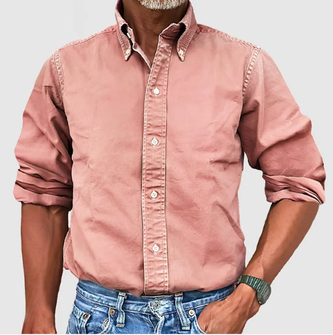 Heren Casual Kreukvrij Langarm Overhemd met Knoopsluiting - Roze