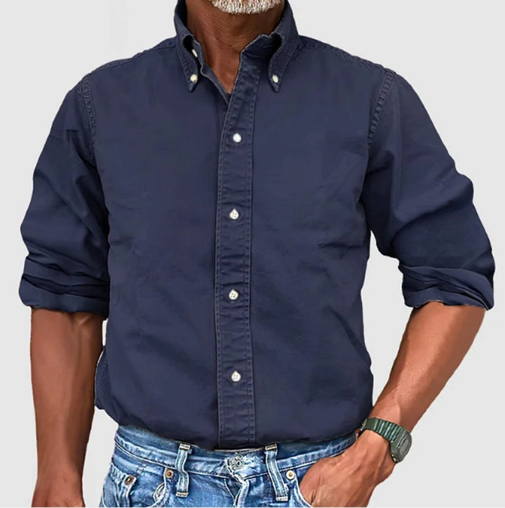 Heren Casual Kreukvrij Langarm Overhemd met Knoopsluiting - Marineblauw