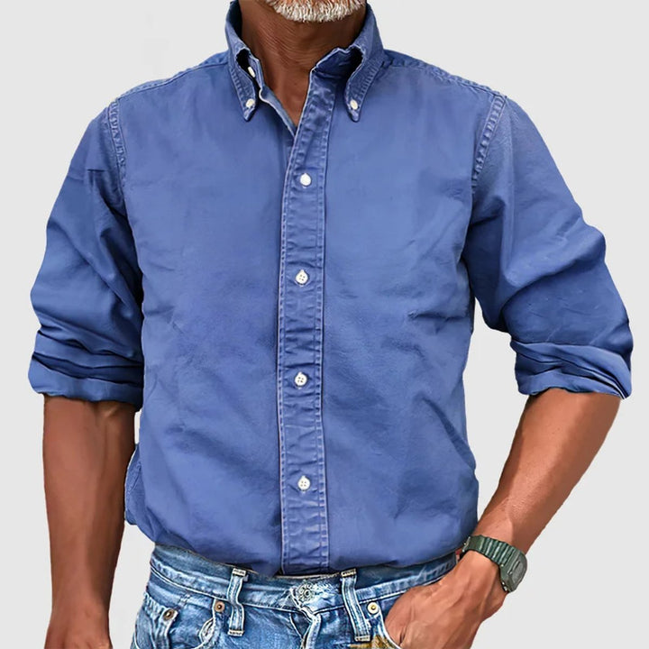 Heren Casual Kreukvrij Langarm Overhemd met Knoopsluiting - Blauw