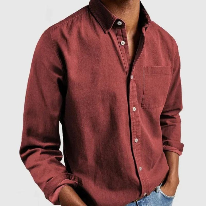 Heren Casual Langarm Overhemd met Borstzak Reverskraag - Rood