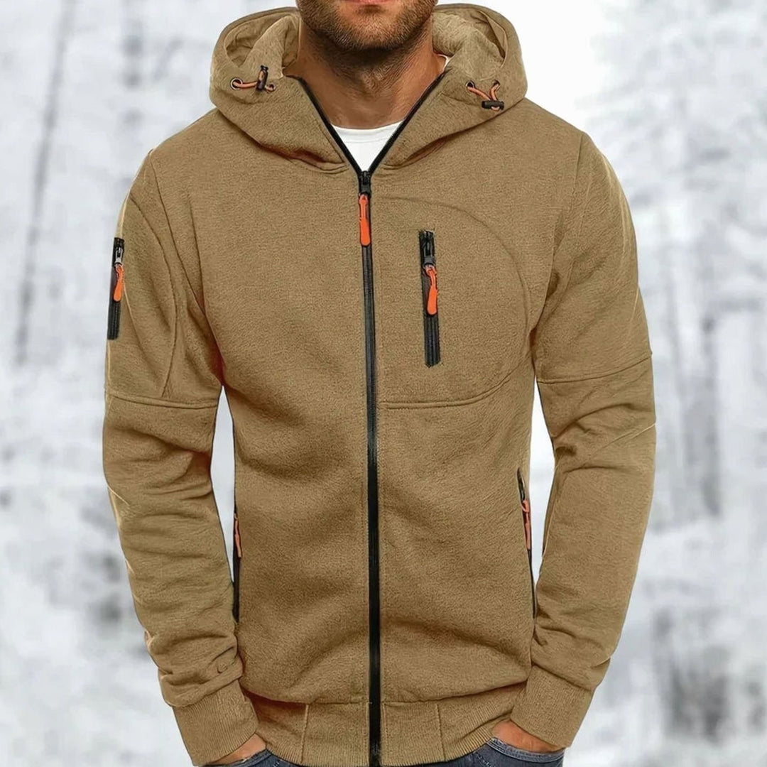 Heren Casual Zip-Up Hoodie met Capuchon en Ritszakken - Kaki
