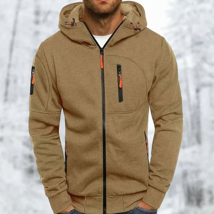 Heren Casual Zip-Up Hoodie met Capuchon en Ritszakken - Kaki