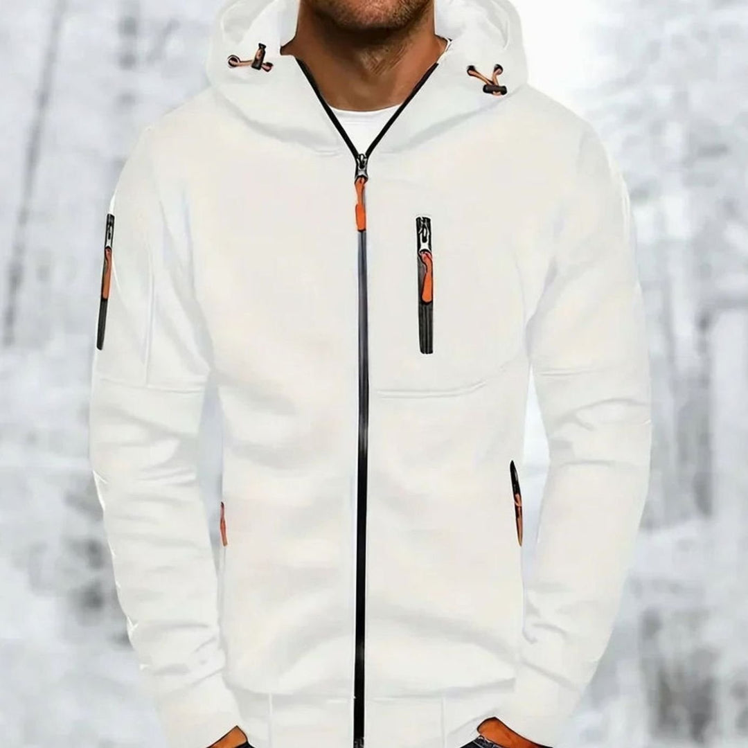 Heren Casual Zip-Up Hoodie met Capuchon en Ritszakken - Wit