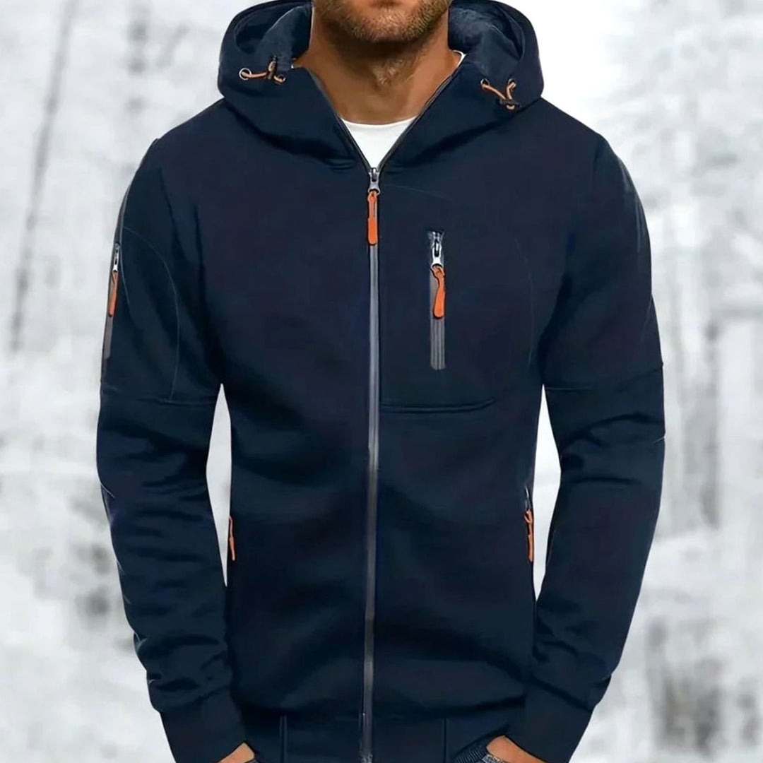 Heren Casual Zip-Up Hoodie met Capuchon en Ritszakken - Marineblauw