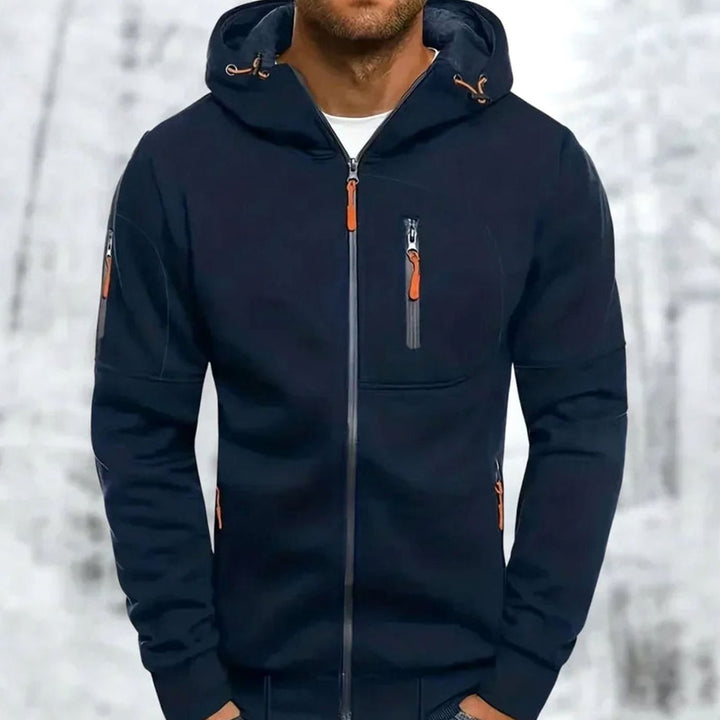 Heren Casual Zip-Up Hoodie met Capuchon en Ritszakken - Marineblauw