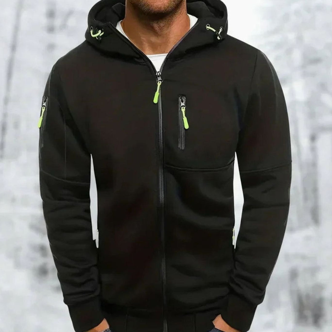 Heren Casual Zip-Up Hoodie met Capuchon en Ritszakken - Zwart