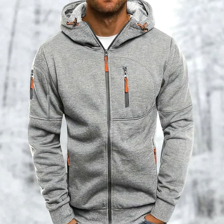 Heren Casual Zip-Up Hoodie met Capuchon en Ritszakken - Lichtgrijs