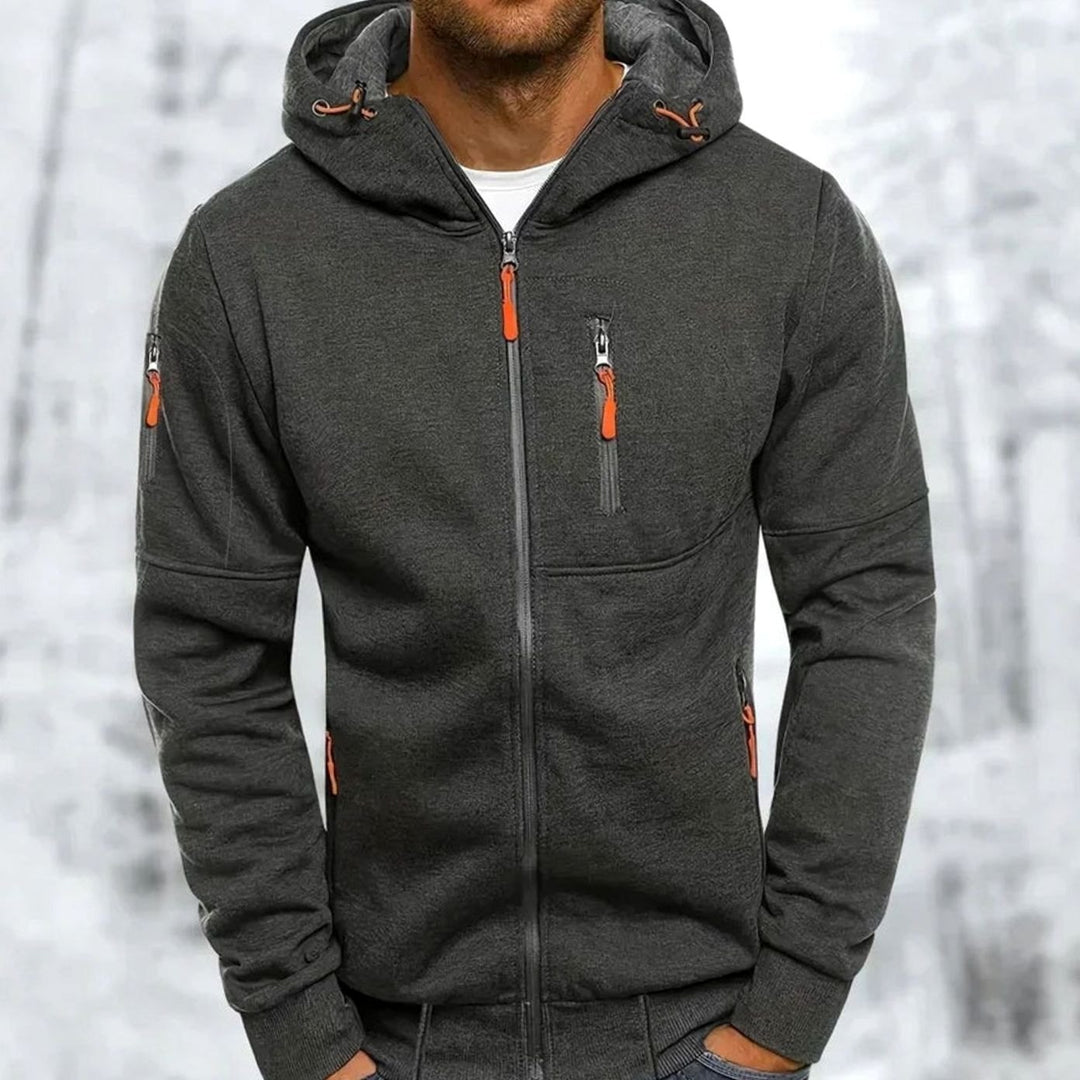 Heren Casual Zip-Up Hoodie met Capuchon en Ritszakken - Donkergrijs