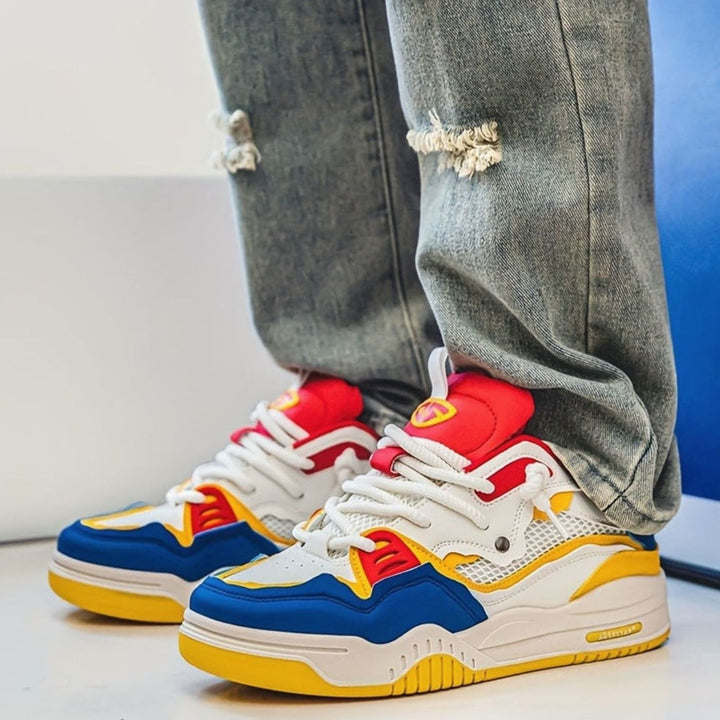 Heren Chunky Lage Sneakers met Dikke Zool en Vetersluiting - Geel