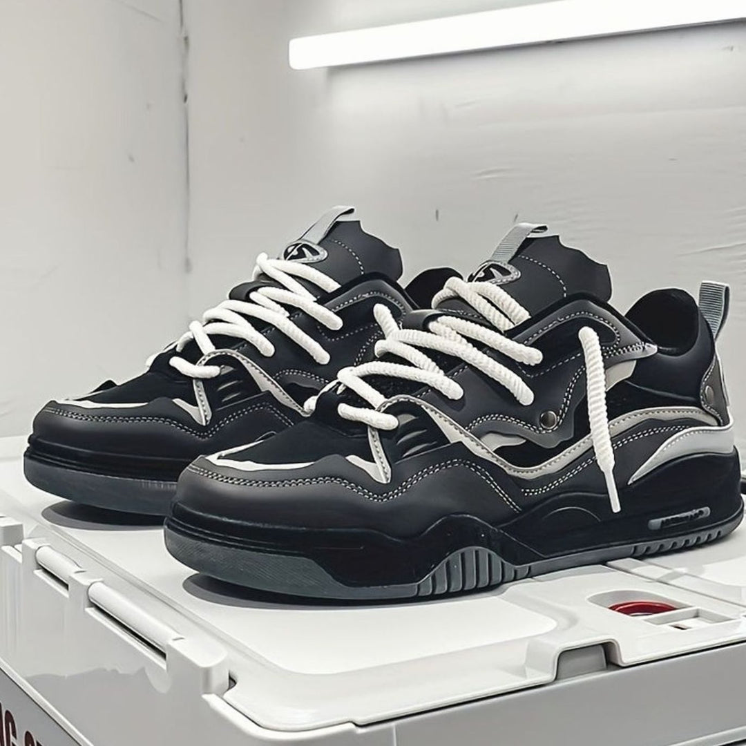Heren Chunky Lage Sneakers met Dikke Zool en Vetersluiting - Zwart