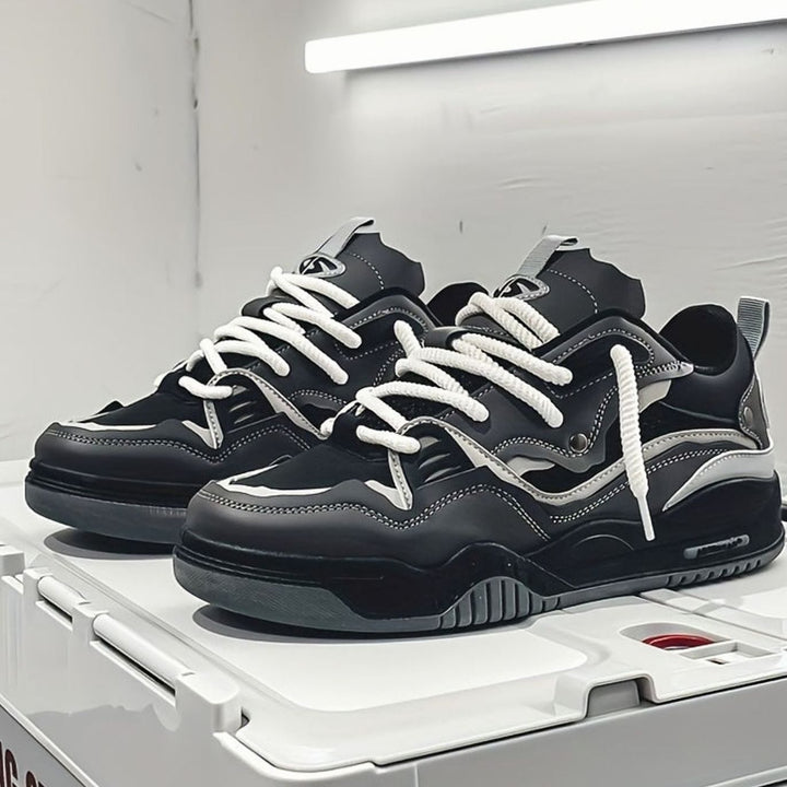 Heren Chunky Lage Sneakers met Dikke Zool en Vetersluiting - Zwart